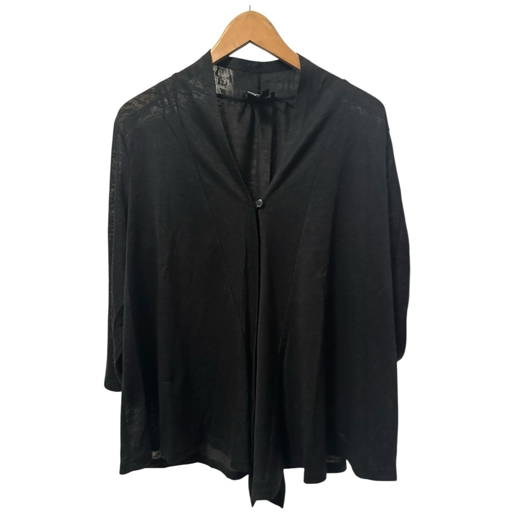 Papillon Women's Semi-Sheer Knit Cardigan Roll Tab‎ Black M Lagenlook Minimalist